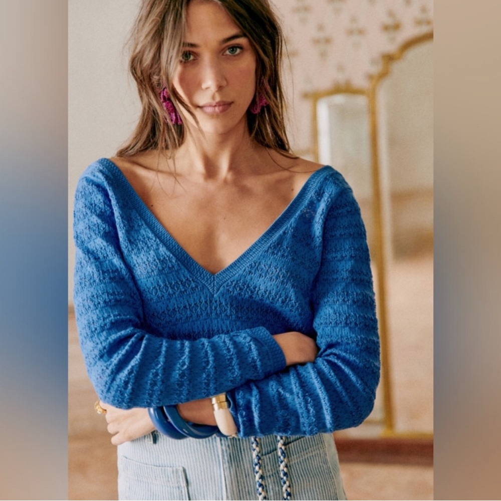 Sezane Blue Off the shoulder Sweater